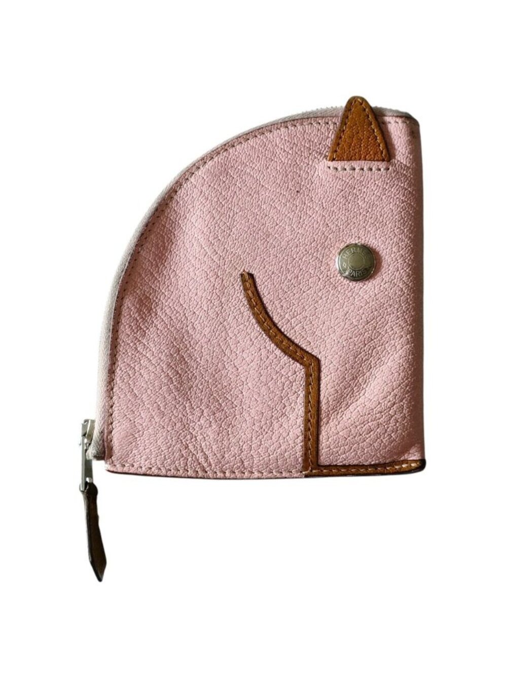 Hermes Leather Cheval Paddock Horse Motif Compact Wallet Coin Purse Pink